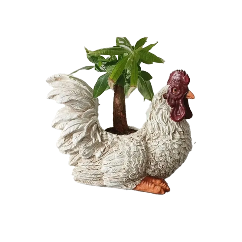 Statue De Poule Jardin En Résine 16.5x12.5x10cm - Décoration Intérieur/extérieur Réaliste - Résistante Aux Intempéries - Couleurs Blanc, Noir, Jaune Vif
