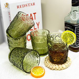 Ensemble de verres à eau verts en verre gaufré tournesol perlé, verres highball, gobelets romantiques colorés - Product Image 4