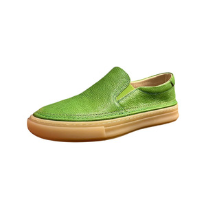 <b>Green</b> Genuine Leather Slip-On <b>Loafers</b> For <b>Men</b> Low Heel Breathable Casual Shoes Solid Color Sewing Thread Design - Product Image 1