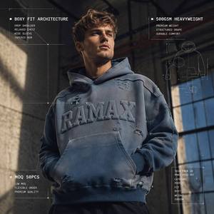 Sudadera con capucha vintage azul degradado lavado, con efecto desgastado, roturas y agujeros, de corte oversize y holgado para hombre, estilo Wasteland Darkwear. - Product Image 1
