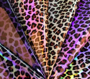 激光豹纹印花皮革面料箱包手提包相框彩色镜面皮革彩色Pu皮革