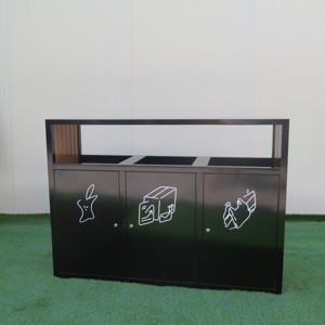 Contenedor de Basura para Exteriores de Metal y Madera con Diseño Moderno, <span class=keywords><strong>3</strong></span> <span class=keywords><strong>Compartimentos</strong></span> - Product Image 4