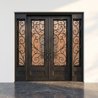 Porte en verre français double en fer forgé de luxe avec isolation thermique pour entrée intérieure de villa et d'appartement, design minimaliste