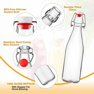 Botellas de vidrio con tapa abatible de 16 oz, paquete de 2, tapa hermética, grado alimenticio, compatibles con difusores de varillas, para fermentación, kombucha, hidromiel, <span class=keywords><strong>coquito</strong></span> - Product Image 3