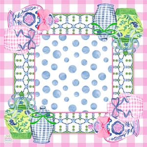 Style preppy, Gingham, Ginger Jar, Porcelaine bleue et blanche, à pois, Antidérapant, Réduction du bruit, Tapis de mahjong, BAMA MAHJ - Product Image 1