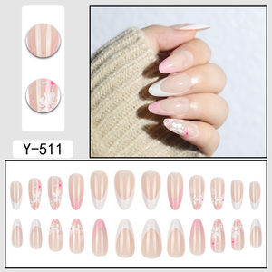 24 Uds. <span class=keywords><strong>Uñas</strong></span> postizas con patrón de <span class=keywords><strong>flores</strong></span> francesas de doble tono, manicura rápida y fácil, mejoras de <span class=keywords><strong>uñas</strong></span> artificiales para dedos - Product Image 4