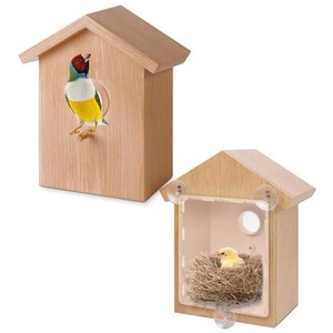 Plastic Bird House With Suction Cups Wall Mount Rectangle Light Brown Garden Decoration For Birds Easy Install - Product Image 1