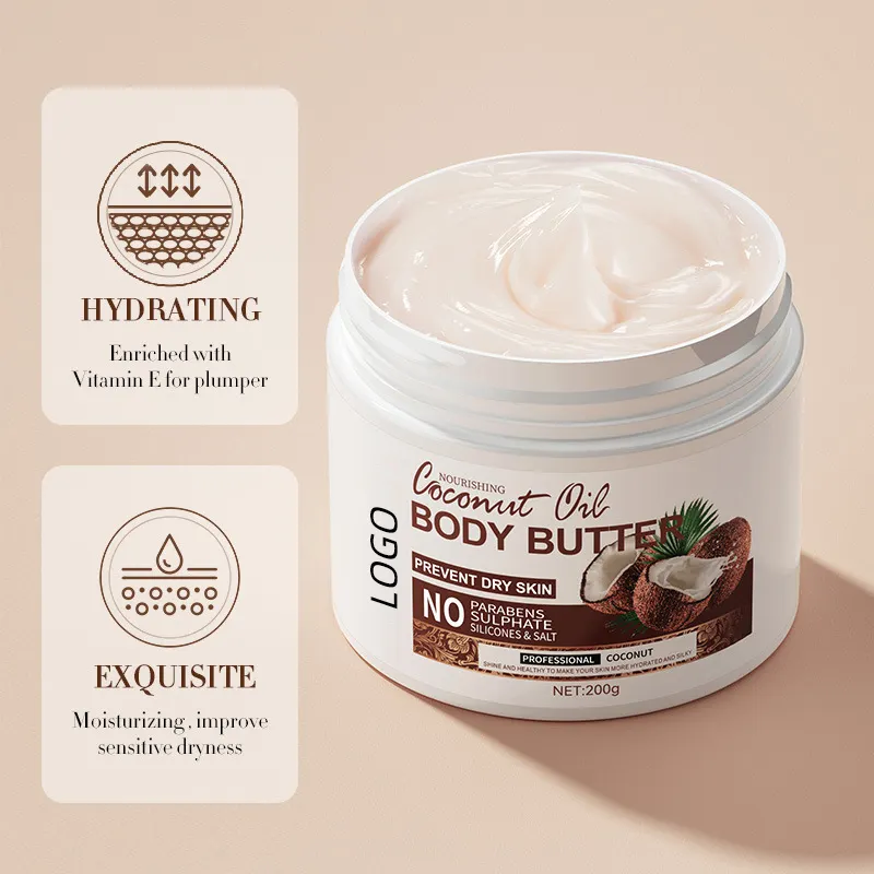 Benutzer definierte Logo Körper creme Natürliche Bio-Körper butter Hautpflege Vegane Essential Coconut Butter Körper creme