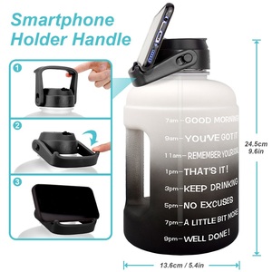 Quifit Outdoor Sport Gym 2.2l Half Gallon Cruche Gradient Time Marquages PETG Bouteille d'eau en plastique avec marqueur de temps Paille - Product Image 4