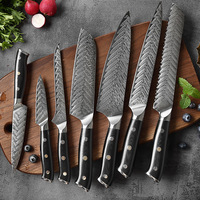 Couteau de chef damas VG10 ensemble de couteaux occidentaux à texture plume en acier ensemble d'outils de tranchage coupe-viande manche G10