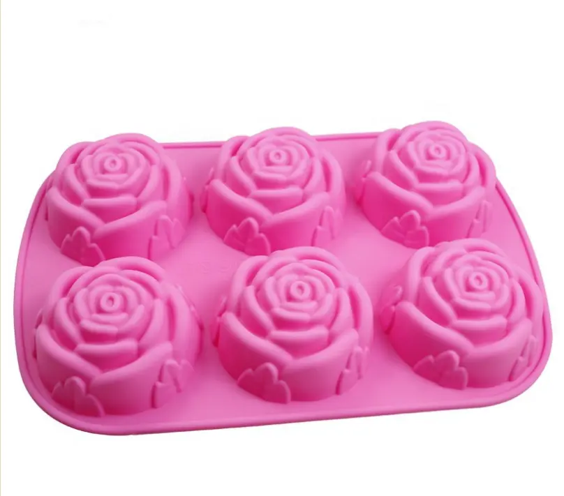 DLC051 Factory Wholesale 6 cavities Rose flower shaped silicone cake molds Rose soap mold