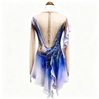 Robe de patinage artistique de luxe bleu-violet dégradé avec strass, dos en V profond, jupe de danse sur glace pour filles et femmes, tenue de compétition
