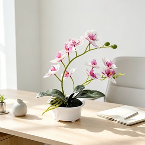 Plante artificielle Phalaenopsis Orchidée, 11 fleurs blanches avec des taches roses, en pot en caoutchouc souple, décoration de bureau, décoration de mariage, décoration de la maison - Product Image 1