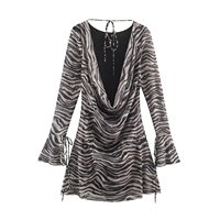 SHENZHU 2026 Nouvelle Robe Femme Tendance Automne Coupe Ajustée Manches Longues Dos Nu Imprimé Animal Col Rond à Nouer 5039846