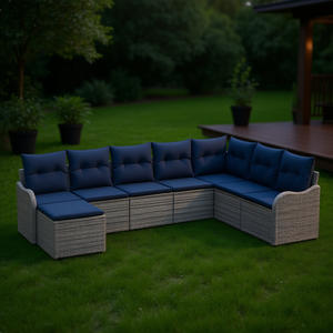 Grey Poly <b>Rattan</b> Garden <b>Sofa</b> Set Outdoor Furniture Water Proof Contemporary Design - Product Image 2