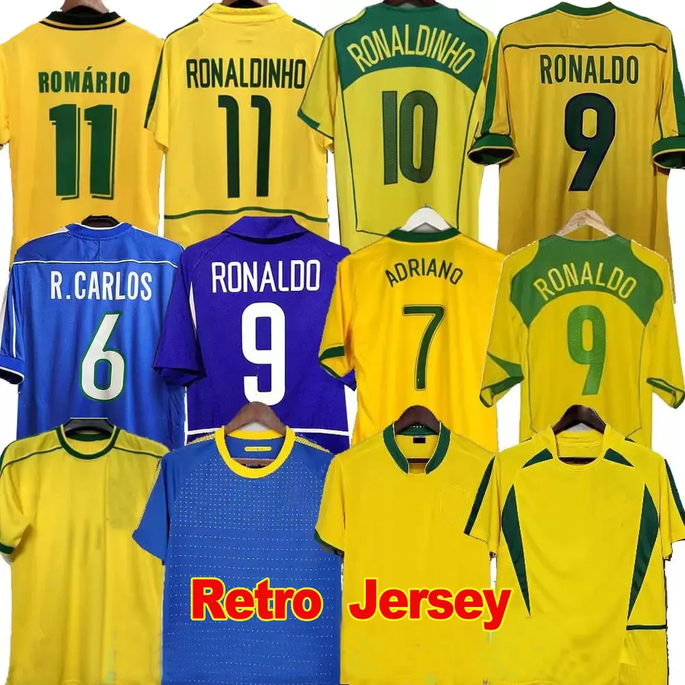 Maillot de football brésiliennes, rétro, Romario, Ronaldinho, 1998, 2002, 2004, 1994, 2006, 1982, 1988, 2000, 1957