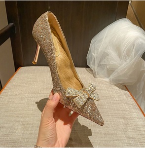 Factory Wholesale Spring/Summer Collection New High Heels Silver Crystal Princess Shoes Straps Button <b>Cushioned</b> Fashioned - Product Image 2