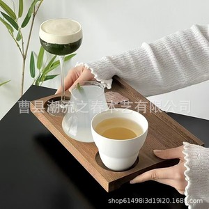 Bandeja de madera maciza para tazas de café, bandeja para bebidas con múltiples compartimentos, tazas de café de madera retro, tazas para degustación de té - Product Image 3