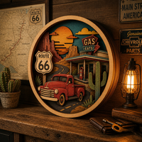 Route 66 Americana Decor Classic Pickup Truck Box |   Art mural 3D découpé au laser en contreplaqué de peuplier |   Cadeau de bureau : Rétro Road Trip