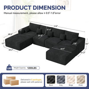 Sofá Cama Modular en Forma de L de Lujo de Pana, Plegable, Combinación Libre, Sin Montaje, Almohadas Extraíbles, Muebles para Salón - Product Image 6