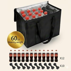 Bolsa de Compras Reutilizable Aislada XL, Negra, Plegable con Cierre, Enfriador para Alimentos Calientes/Fríos - Product Image 3