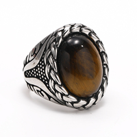 Bague de luxe pour homme en acier inoxydable massif, avec pierres précieuses naturelles, zircon et œil de tigre noir ovale, design aigle personnalisé