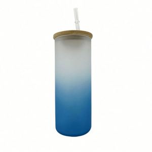 Vaso de Cerveza con Forma de Lata, Botella de Agua de 18 oz, Vaso Sublimable en Blanco, Vaso Esmerilado de 18 oz, Vaso Tipo Mason con Tapa de Bambú y Pajita - Product Image 1