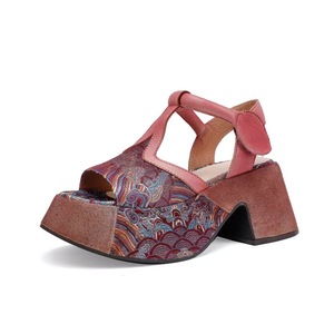2025 Summer Women's High Top Open Toe Pure Cowhide <b>Sandals</b> High Heel Chunky Heel <b>Elastic</b> Band Buckle Hard-Wearing Fashion Trend - Product Image 4