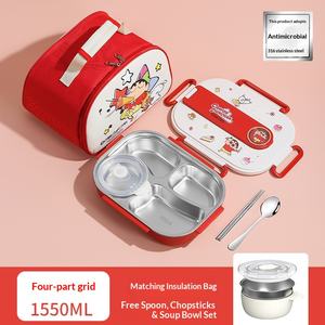 Boîte à lunch compartimentée carrée, isolée, compatible <span class=keywords><strong>micro</strong></span>-ondes, en acier inoxydable 316, pour étudiants, enfants, dessin animé, portable - Product Image 6