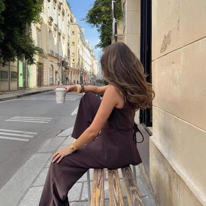 Conjunto de Dos Piezas para <span class=keywords><strong>Mujer</strong></span>, Estilo Casual de Primavera/Verano, Top sin Mangas <span class=keywords><strong>con</strong></span> Tirantes y Pantalones Anchos Estilo Francés - Product Image 4