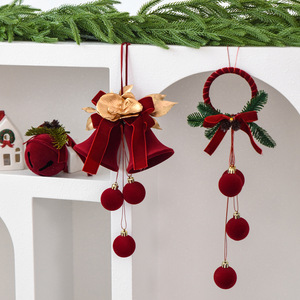 Wholesale Flocked <b>Christmas</b> <b>Decoration</b> Set Wine Red Velvet Hanging Bells for Commercial Xmas Tree Display Party <b>Supplies</b> - Product Image 4