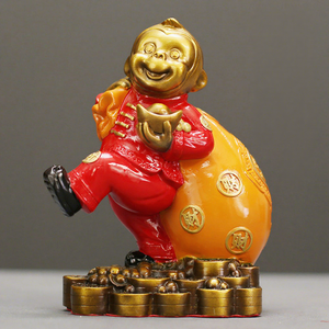 Adorno de Mono con Bolsa de Tela, Decoración Creativa y Tradicional para el Hogar y Escritorio, Regalo de Inauguración de Tienda, Bolsa de Dinero, Decoración de Latón - Product Image 1