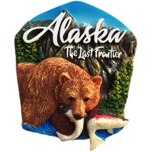 custom Alaska fridge magnets tourism souvenirs 3D bear fridge magnet sound fridge magnet