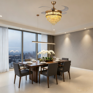 Modern Crystal <b>Ceiling</b> <b>Fan</b> Light for Restaurant Dining Room LED <b>Fan</b> Chandelier <b>Remote</b> <b>Control</b> - Product Image 4