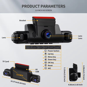 Caméra embarquée Podofo 4 objectifs DVR 3'' 1080P avec enregistrement en boucle, détection de mouvement, vision nocturne, capteur G, vente en gros OEM - Product Image 5