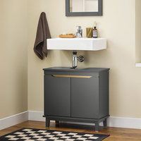 Meuble de salle de bain sous évier direct d'usine, armoire de salle de bain avec portes, unité de rangement mince pour petits espaces en bois gris foncé