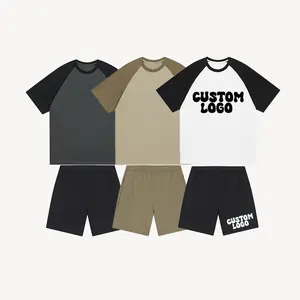 Maglietta e pantaloncini estivi per bambini con stampa a sbuffo oversize T-Shorts con Tee Patchwork Set di 2 pezzi per ragazzi Streetwear