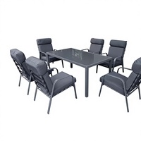 Ensemble de table à manger d'extérieur en acier moderne 7 pièces, mobilier d'extérieur, hôtel, restaurant, ensemble de jardin élégant