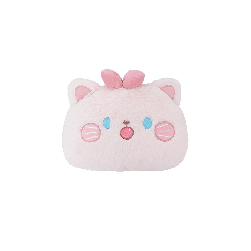 Rabbit fur embroidered bow cat head pillow