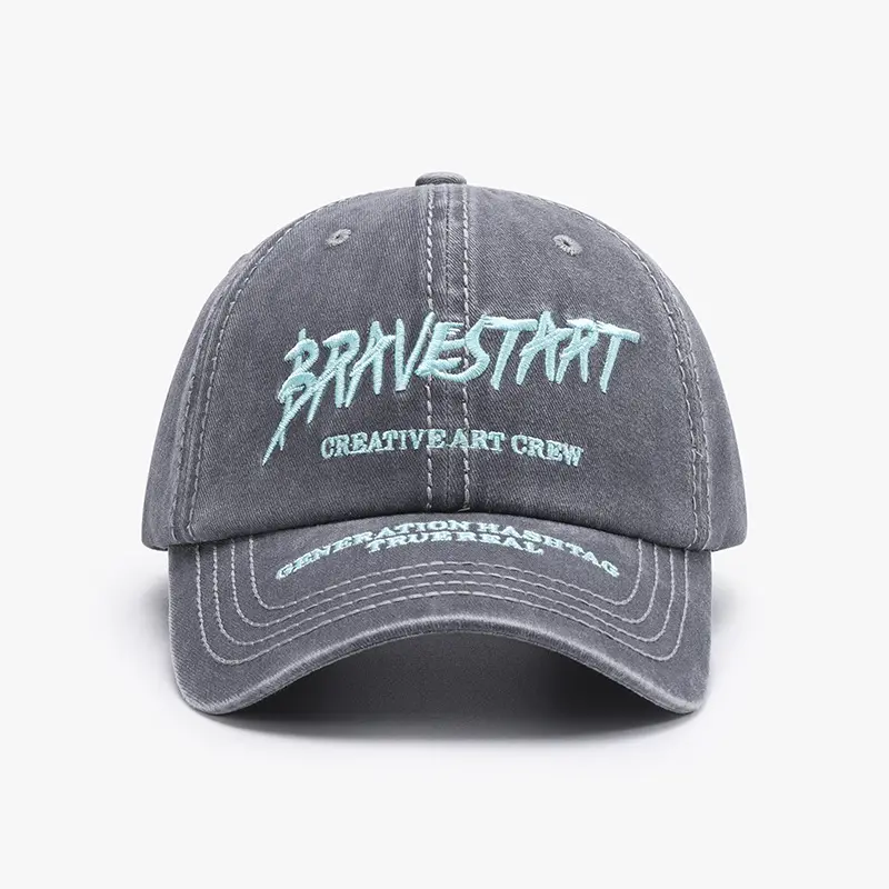 Curved Brim Baseball Cap with Water Scrubbing 6 Panel Sports Hat Fashion Men's Letter Embroidered Unisex Adults 100% Cotton