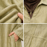Robe Abaya Chic Verte Texturée avec Col Zippé et Manches Évasées Maxi pour Femmes Musulmanes - Fournisseur en Gros OEM/ODM