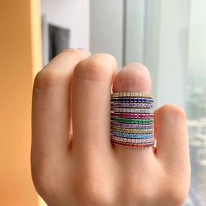 멀티 컬러 5A 큐빅 지르콘 탄생석 얇은 반지 보석 생일 선물 925 스털링 실버 스태킹 링 - Product Image 2