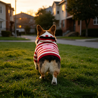 Pull douillet et doux pour chien, rayé rouge et blanc, à capuche, en tricot, vêtements pour animaux de compagnie, automne, chaud
