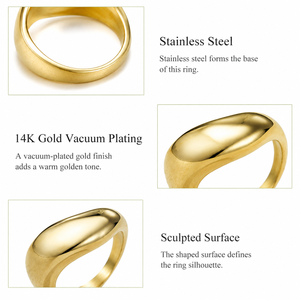 Domed <b>Ring</b> <b>Stainless</b> <b>Steel</b> 14K Gold Vacuum Plated Gold Tone Jewelry - Product Image 2