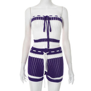 Completo Estivo 2026 Taglia USA, Set Due Pezzi da <span class=keywords><strong>Donna</strong></span> in Maglia all'Uncinetto, Abbigliamento da Spiaggia con Pantaloncini Carini - Product Image 5