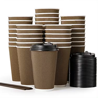 Gobelets à café en papier ondulé enduit biodégradable et recyclable de la marque King Garden, couleurs personnalisées, avec couvercles – Vente chaude