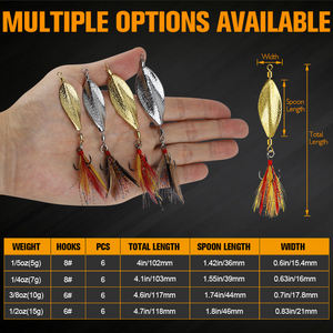 Leurres de pêche en rivière professionnels, cuillères métalliques argentées et dorées, jigging, avec 2 hameçons triples, pour la pêche au bar, à la truite, au brochet et au saumon - Product Image 2