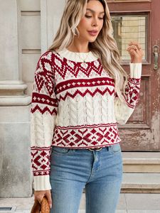 Pull de Noël moche pour femme T-1562, motif flocon de neige et renne, col rond, tricot mignon pour Noël - Product Image 4