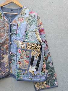 Veste matelassée en coton faite à la main, patchwork, manches longues, motif floral, fermeture à ceinture, douce, séchage rapide, pour femmes, vêtements d'hiver - Product Image 4