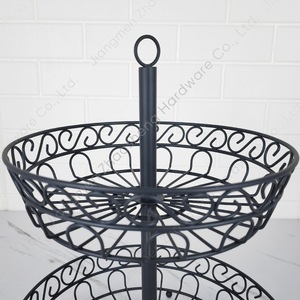 Double Layer Fruit Basket Grey Wrought Iron Round <b>Standing</b> Type Durable Kitchen Storage Basket For Home Use - Product Image 4